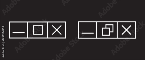 Browser web button icons. Close window icon. Maximize, minimize full icons set, minimize and maximize icon