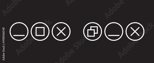 Browser web button icons. Close window icon. Maximize, minimize full icons set, minimize and maximize icon
