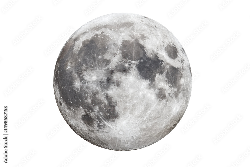 Obraz premium High-resolution full moon with detailed craters and lunar surface features, cut out