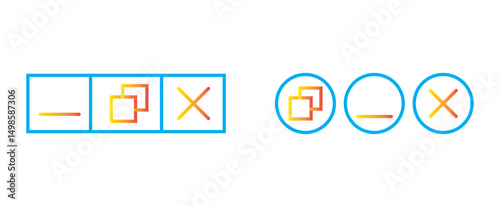 Browser web button icons. Close window icon. Maximize, minimize full icons set, minimize and maximize icon