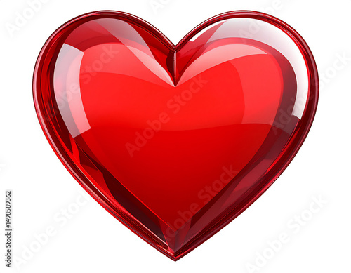 Crystal-clear 3D heart icon with soft shadows, red and glassy texture