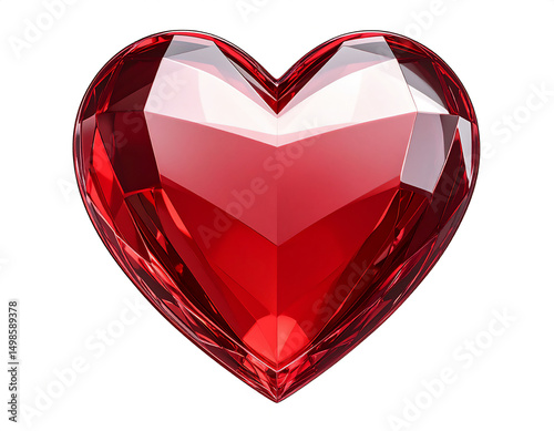 Crystal-clear 3D heart icon with soft shadows, red and glassy texture