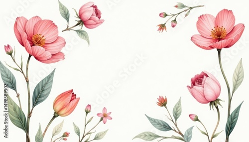 Delicate watercolor botanical print, soft color palette, subtle repeating motif, summer, elegant