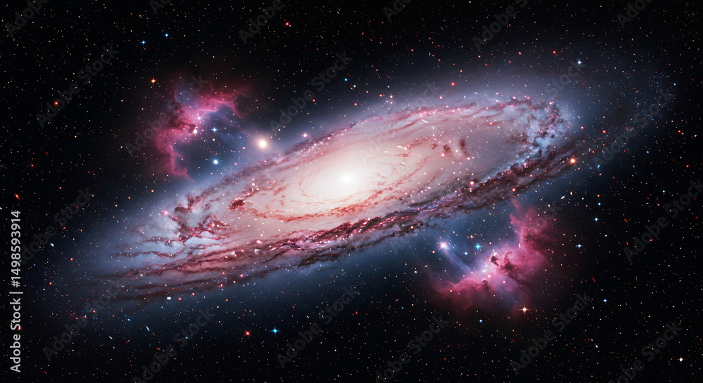 Fototapeta premium A Majestic Spiral Galaxy with Intricate Stellar Nebulae in Deep Space