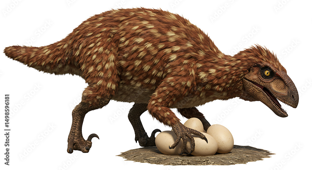 Obraz premium Feathered Dinosaur Nesting: A Detailed Artistic Rendering