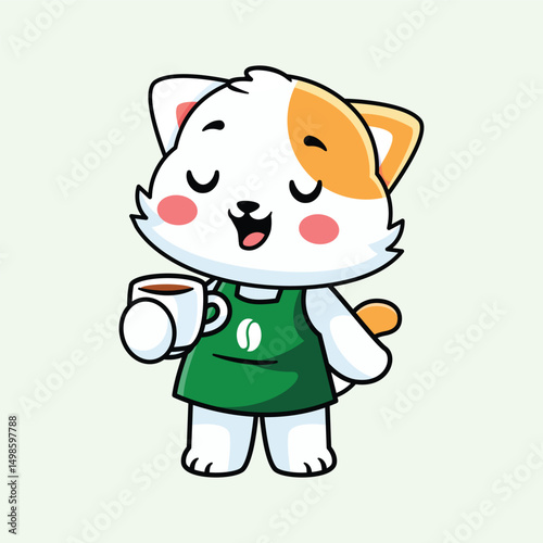 Cartoon Cat Mascot Holding a Coffee Cup