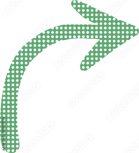 手描きでグリーンドット柄の右カーブの矢印アイコン Adobe Illustrator Artwork