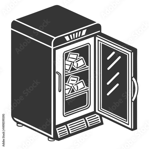 Refrigerator with Open Door and Food – Vector Line Art