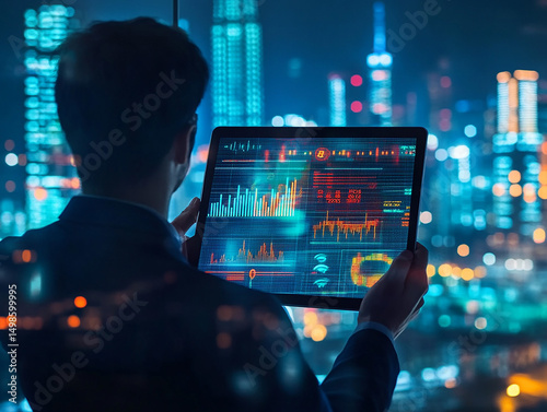 businessman holding digital tablet