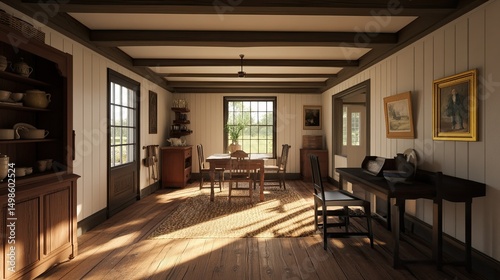 Sunlit Colonial Dining Room Interior