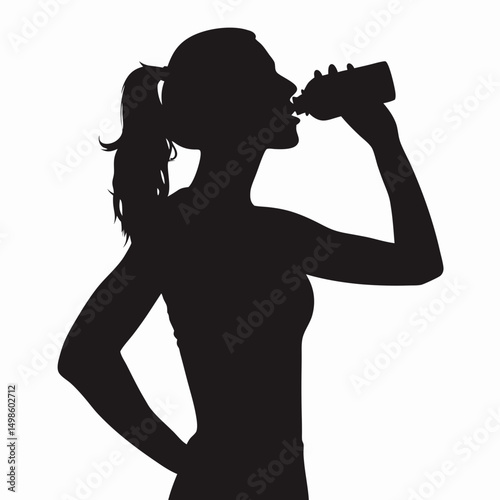 Silhouette Vector of Woman Drinking Water from Bottle – Hydration Clipart for Fitness Posters, Health Campaigns, Wellness Blogs, and Sports-Themed Graphics