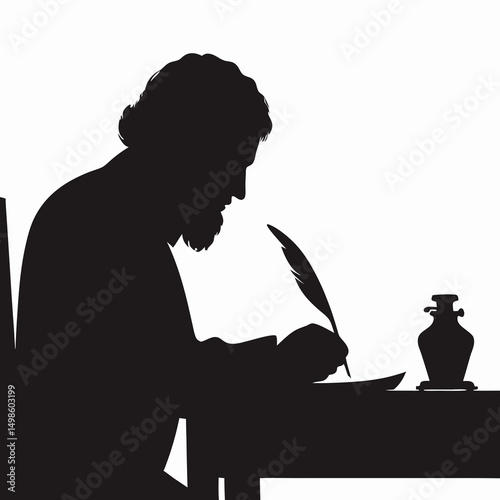 Vintage Writing Scene Silhouette Design with Quill and Desk