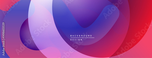 Abstract fluid shapes, vibrant purple, pink hues. Modern design, gradient layers create dynamic visual effect. Minimal text present.