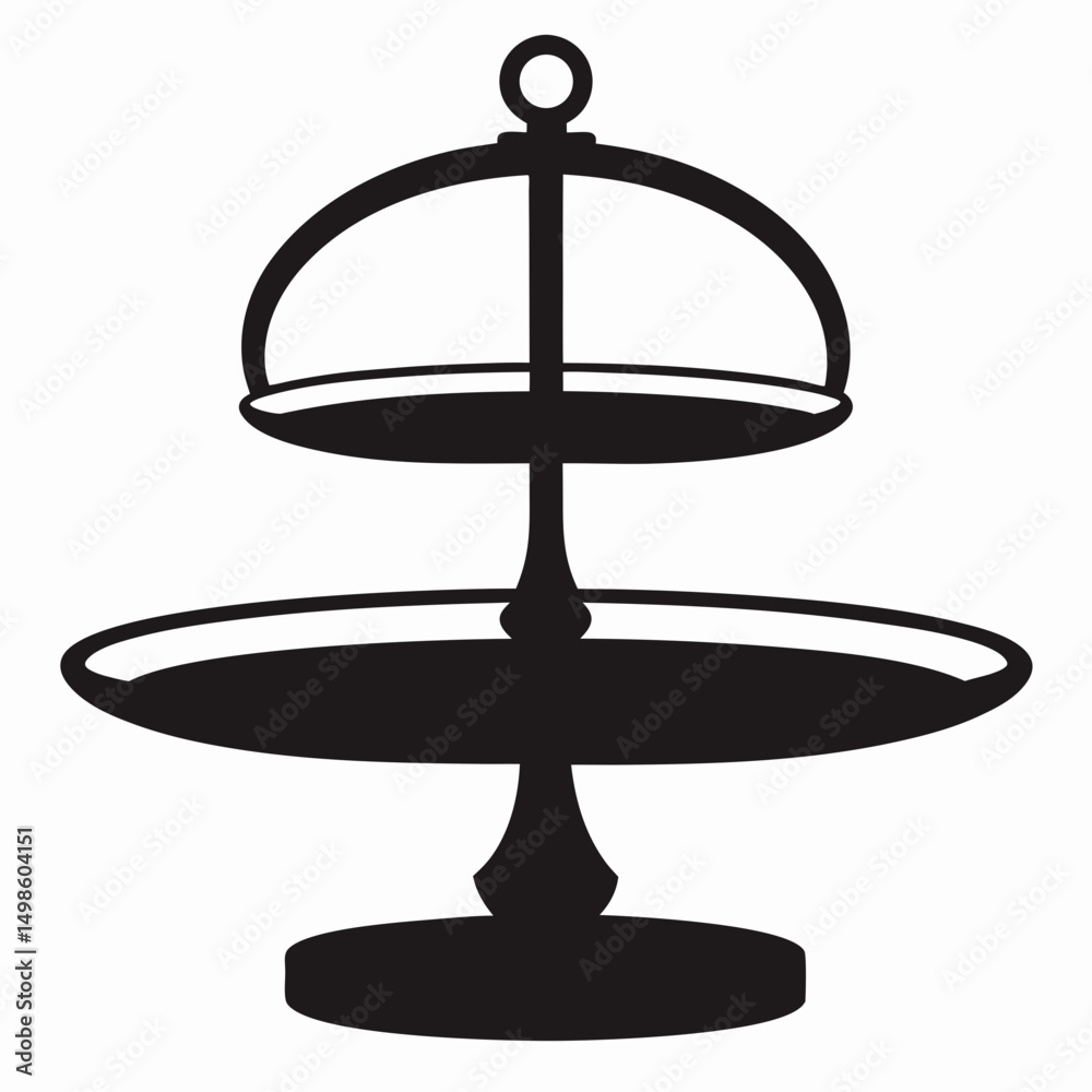Two-Tiered Serving Tray with Dome Cover Silhouette Vector Two-Tiered Serving Tray with Dome Cover Silhouette Vector