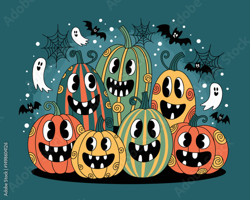 halloween seamless pattern, halloween, pumpkin, vector, autumn, pattern, illustration, seamless, orange, set, holiday, icon, october, celebration, design, cartoon, horror, spooky, fun, face, art, seas