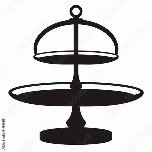 Two-Tiered Serving Tray with Dome Cover Silhouette Vector