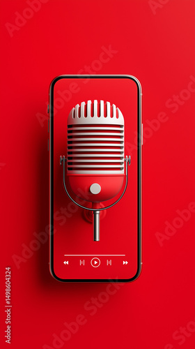 red vintage microphone on mobile phone play buttongs podcast talk show podcaster social media branding marketing format