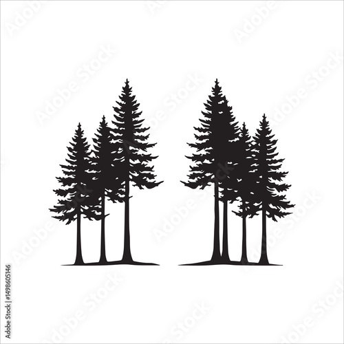 Groups of Pine Tree Silhouettes: Evergreen Forest Vector Illustration for Nature, Wilderness, Camping, and Outdoor Themes