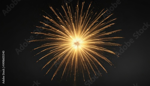 Intense yellow fireworks burst against a deep black backdrop, radiating light ,  display,  shine,  golden