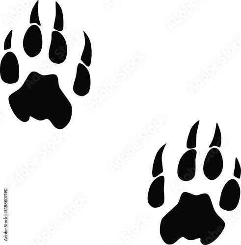 Panther paw print silhouette. Animal footprint in black color.