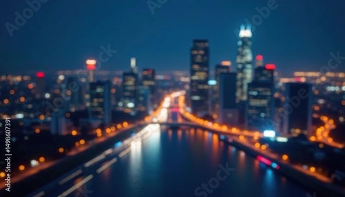 Abstract blurred city skyline at night, perfect for overlay or background , focus, design