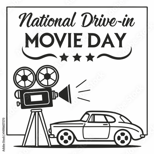 NATIONAL DRIVE-IN MOVIE DAY vector illustration