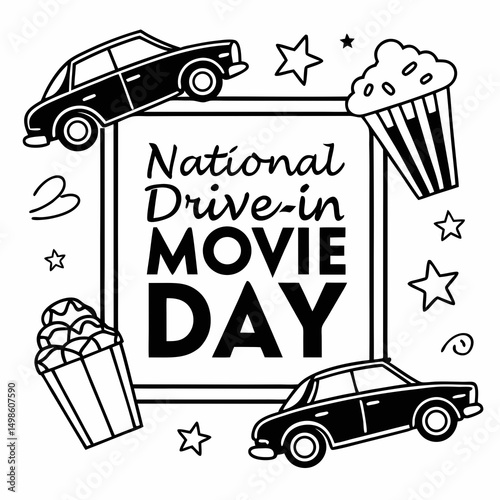 NATIONAL DRIVE-IN MOVIE DAY vector illustration
