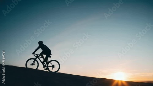 Wallpaper Mural Sunset Silhouette Cyclist: A cyclist's silhouette is captured against a vibrant sunset, conveying a sense of freedom, adventure, and the pursuit of personal goals.  Torontodigital.ca