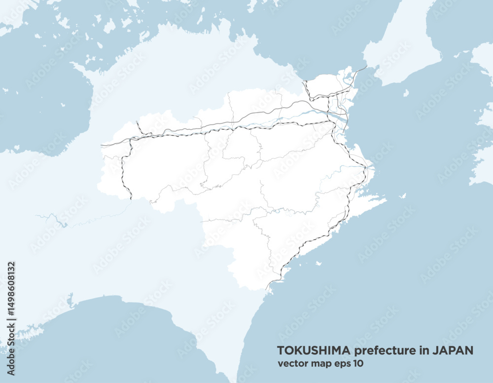 Fototapeta premium 日本の徳島県のシンプルなロードマップ