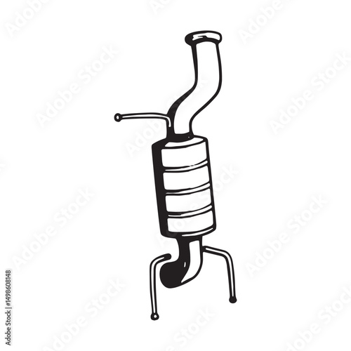 Automotive Exhaust System Muffler A Detailed Line Drawing Illustration