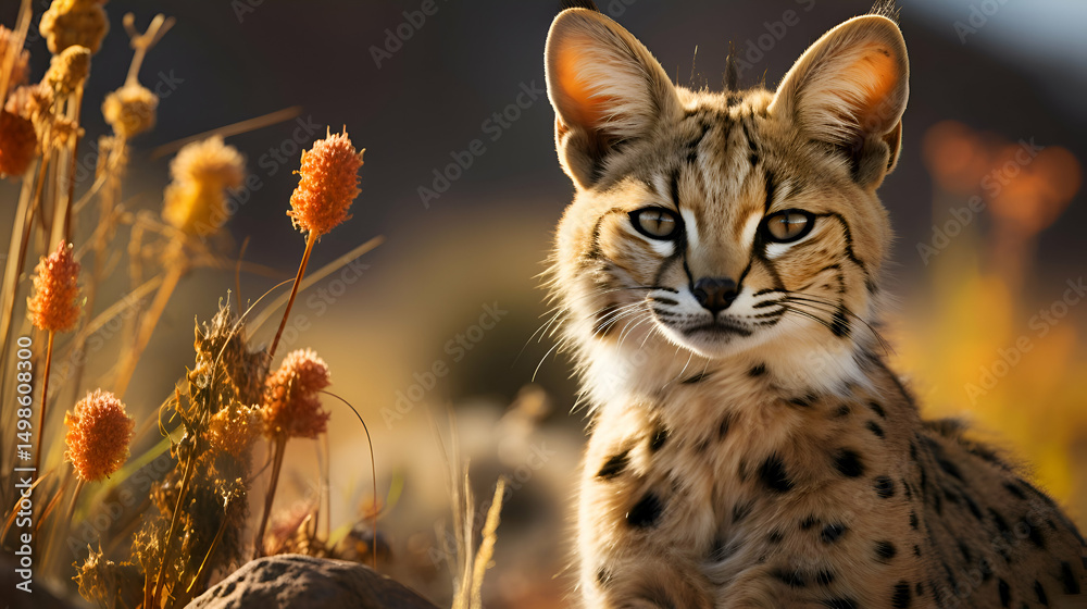 Fototapeta premium Serval Cat Portrait in Golden Hour Light