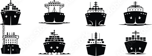 Collection of black and white cargo ship icons