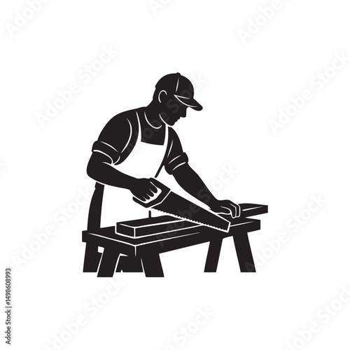 the carpenter is sawing