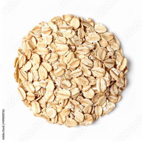 Rolled Oats on Isolated White Background – Classic Oatmeal Still Life with Fine Texture and Bright Studio Lighting