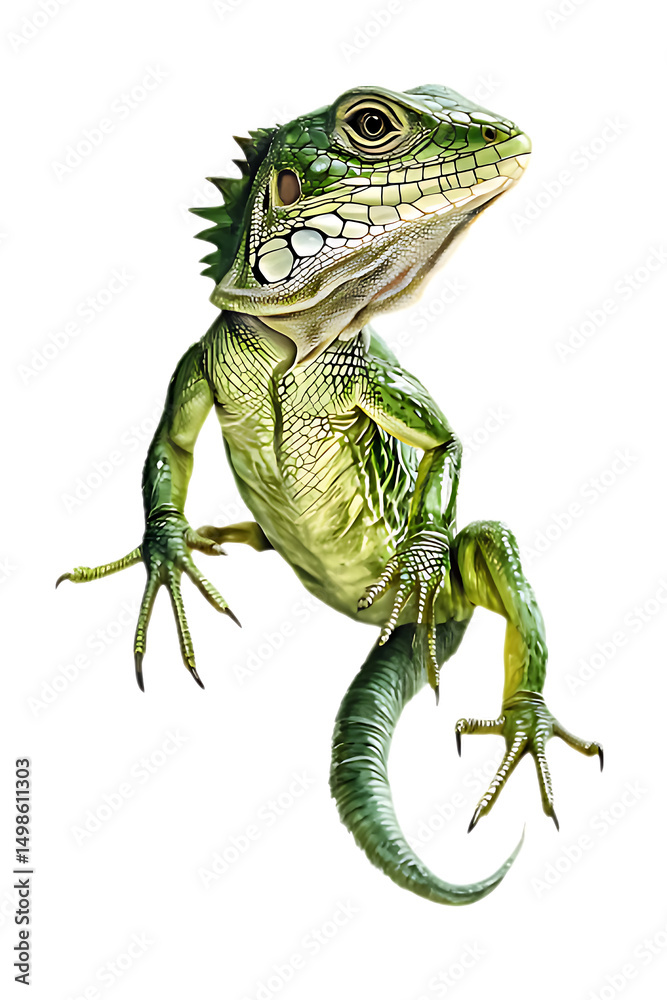 Fototapeta premium Detailed illustration of a vibrant green lizard.