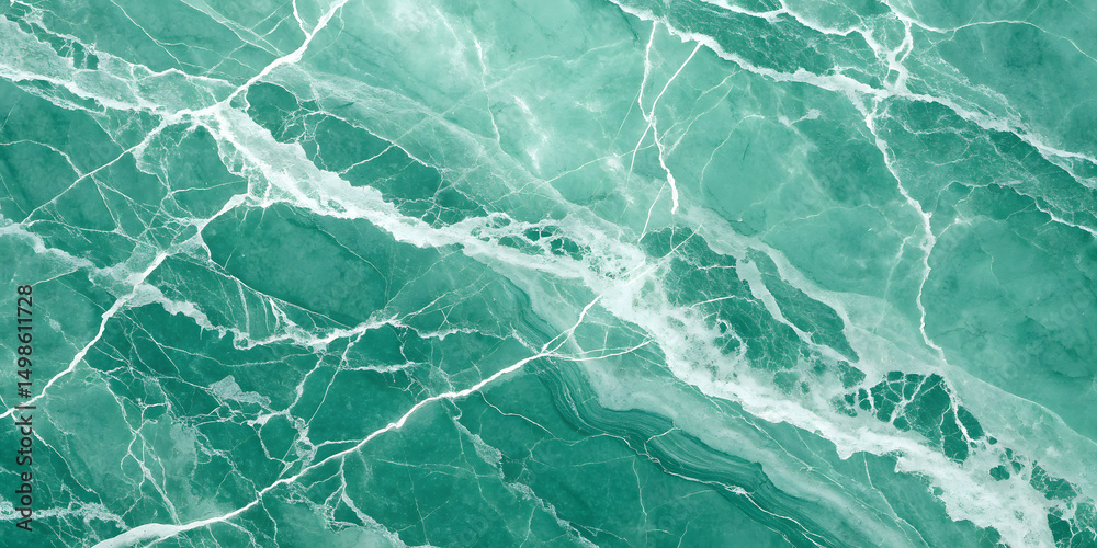 Fototapeta premium Similar emerald green marble texture with intricate white veins forming a natural network across the polished surface