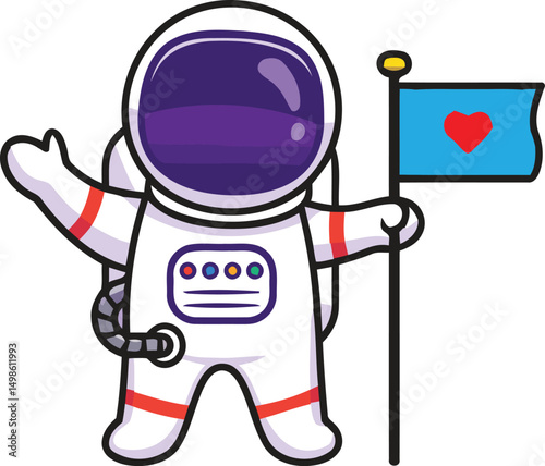 Cute Astronaut with Heart Flag Icon - World Alien Day Love Message