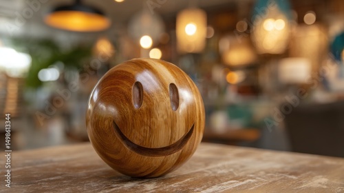 Wooden smiley face sculpture for home decoration and positive vibes