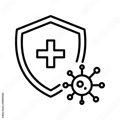 Immunity icon featuring a shield and virus, representing protection against infections and immune defense. Symbolizes health, disease prevention, immune system strength, and medical safety