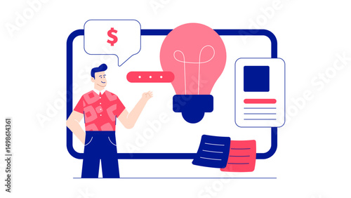 Man with an idea about making money, suitable for financial or entrepreneurship concepts in presentations, blogs, or social media posts.