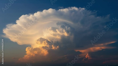  Majestic Cloud Formation: A breathtaking panorama of a towering cumulus cloud, illuminated by the sun's radiant rays, gracefully ascending against a vast, azure canvas.