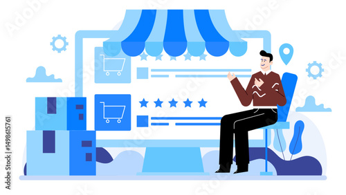 small business owner managing store online illustration