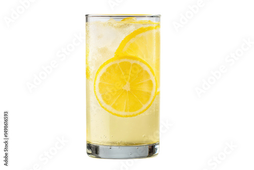 Refreshing glass of lemonade with lemon slices and ice cubes, cut out