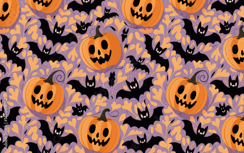 halloween seamless pattern, halloween, pumpkin, vector, autumn, pattern, illustration, seamless, orange, set, holiday, icon, october, celebration, design, cartoon, horror, spooky, fun, face, art, seas