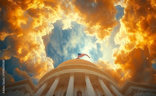 American capitol building dramatic sunset sky