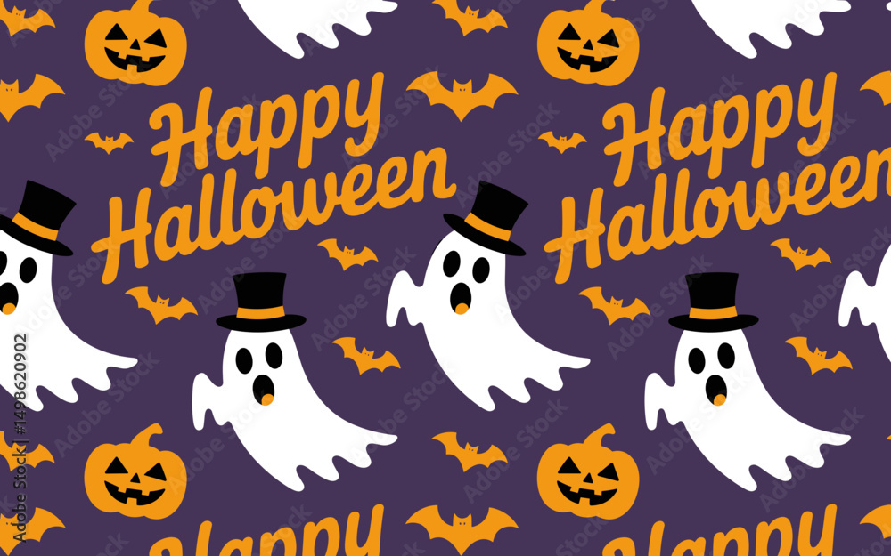 Fototapeta premium halloween seamless pattern, halloween, pumpkin, vector, autumn, pattern, illustration, seamless, orange, set, holiday, icon, october, celebration, design, cartoon, horror, spooky, fun, face, art, seas