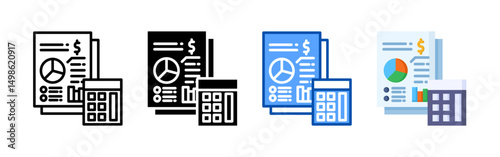 Bookkeeping icon set bundle. Multi style icon collection perfect for websites, apps, and presentations. Simple vector icon collection