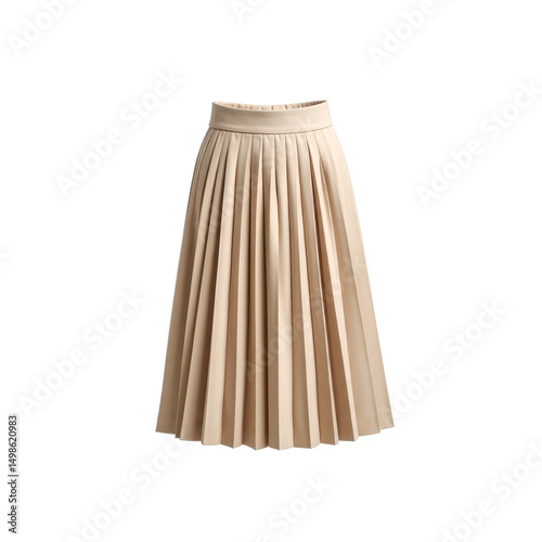 Elegant beige pleated midi skirt fashion apparel wear on transparent background
