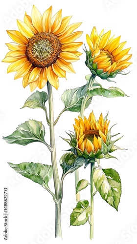 Sunflowers blooming, summer garden