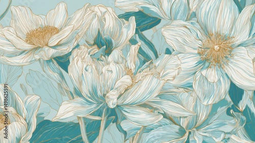 Elegant Hand-Drawn Floral Design with Soft Blue Background